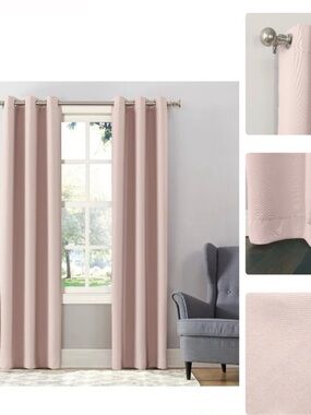 Blush Linen-Look Curtains 96”x 37” Dusty Rose Grommet Drapes Light Filtering